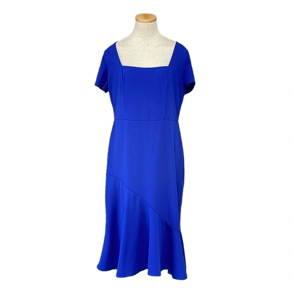 Miss Cristina Dress Women's 2XL Cobalt Blue Square Neck Trumpet Midi USA